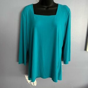 Susan Graver Size Small Turquoise Square Neck Top Preowned